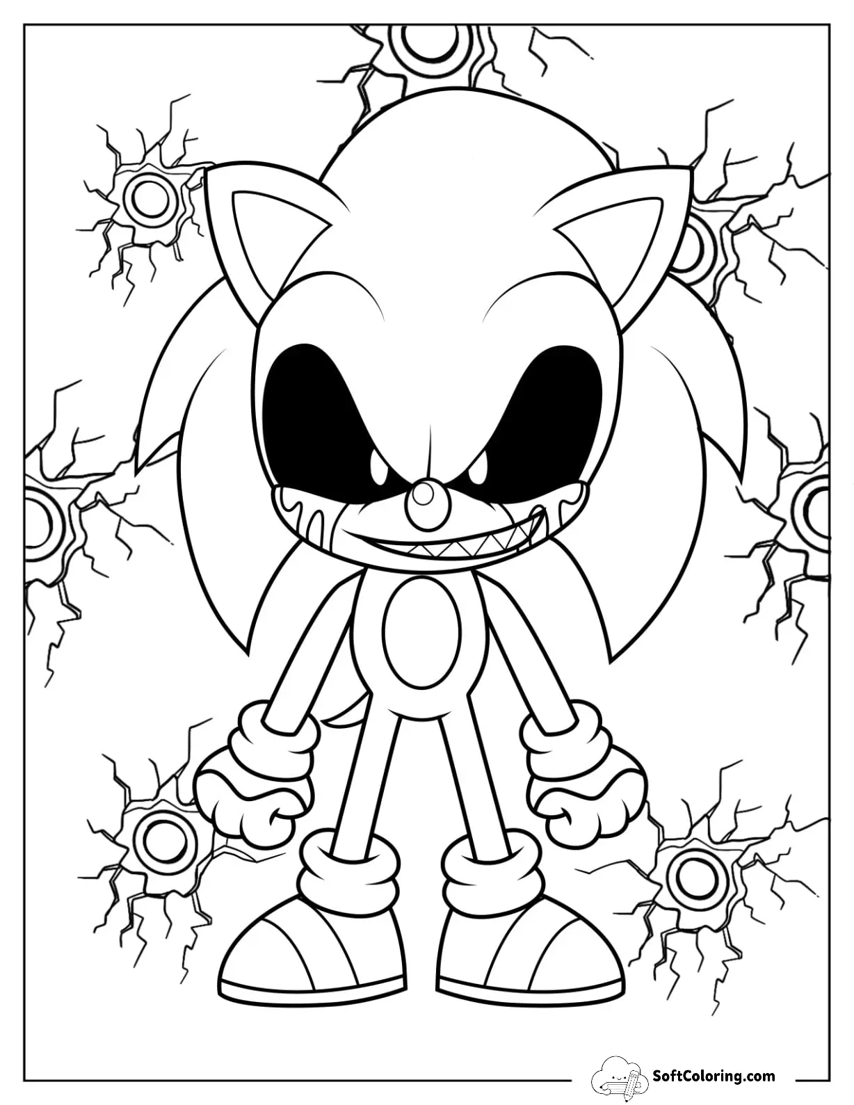 Chibi Sonic Exe Coloring Page In Front Of Broken Wall
