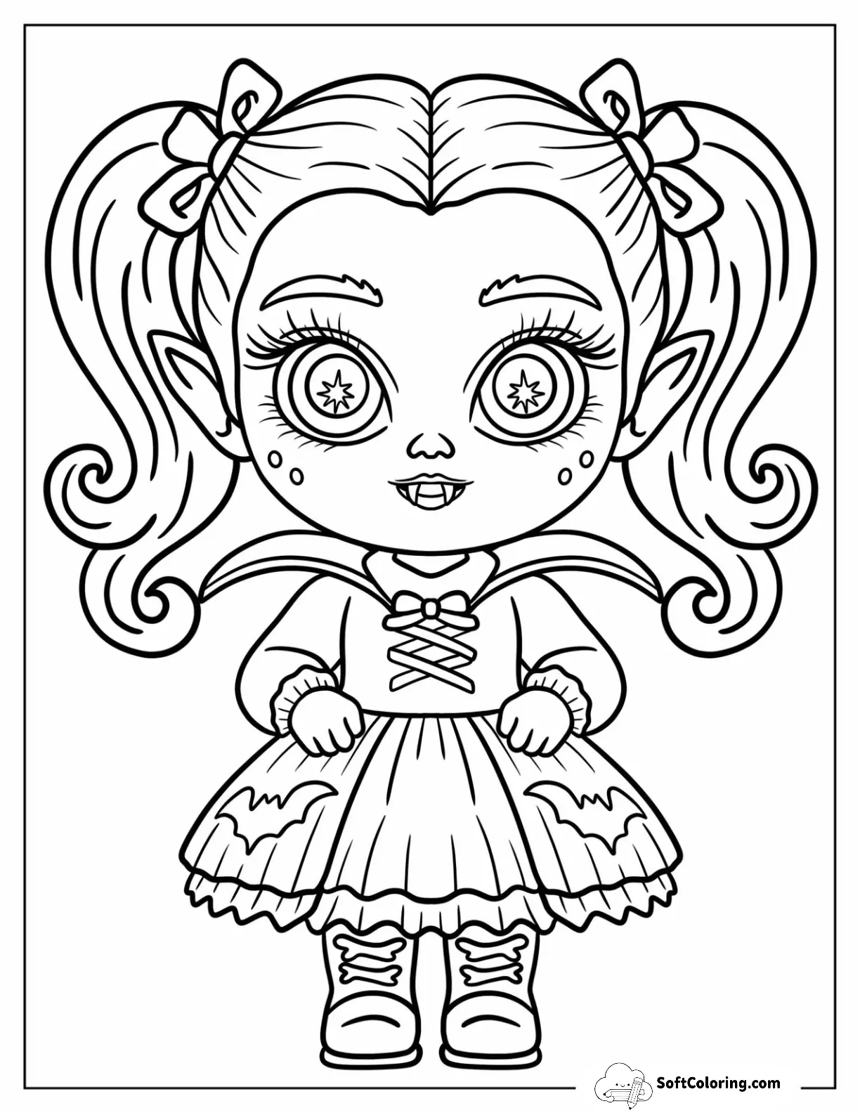 Chibi Vampire Coloring Page Girl In Dress And Pigtails