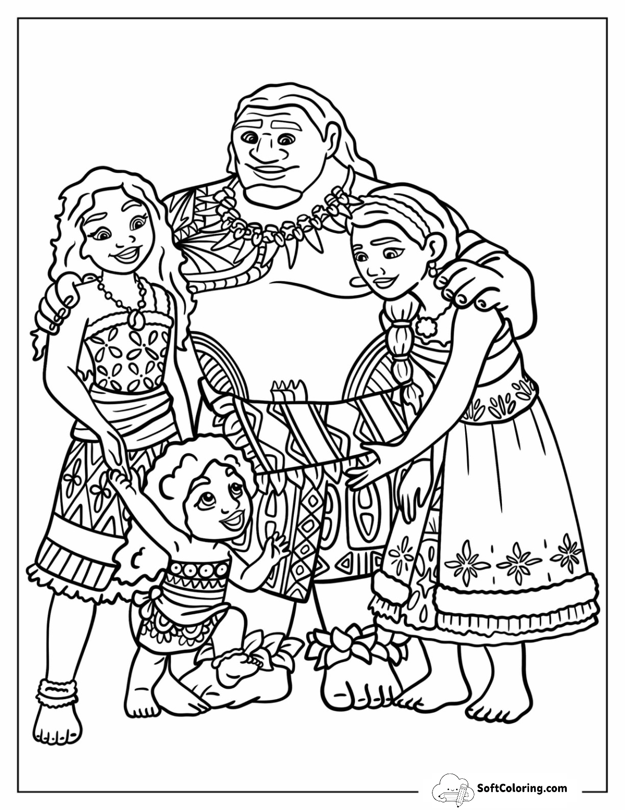 Moana Coloring Page Of Chief Tui, Sina, And Simea