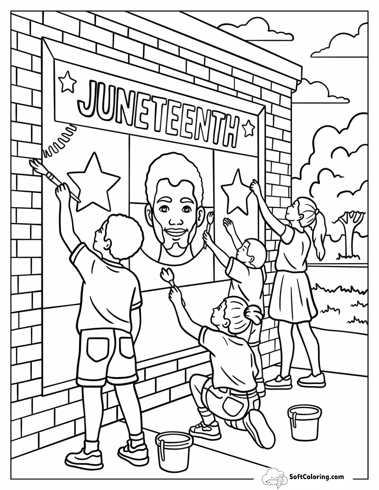Children Painting A Juneteenth Coloring Page Mural