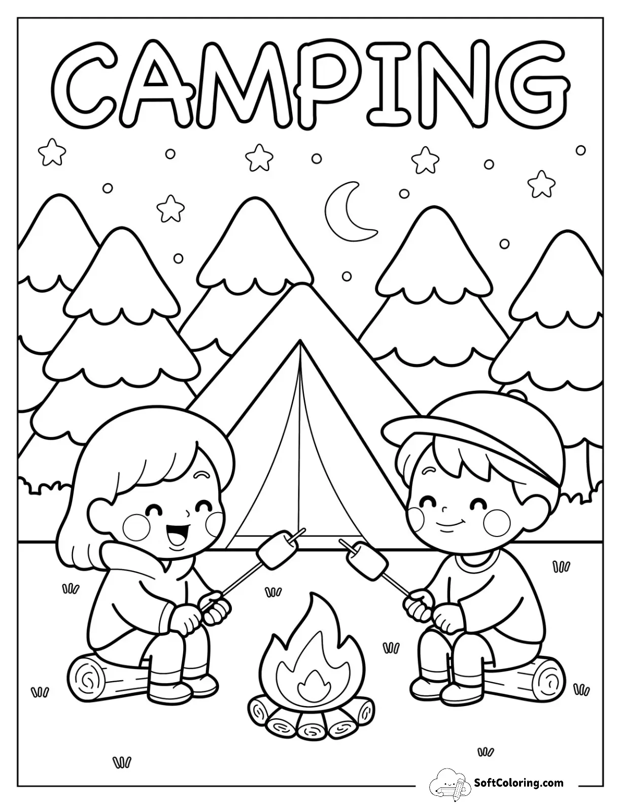 Children Roasting Marshmallows While Camping