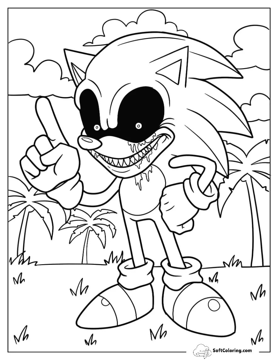 Chilling Sonic Exe Coloring Page On The Beach