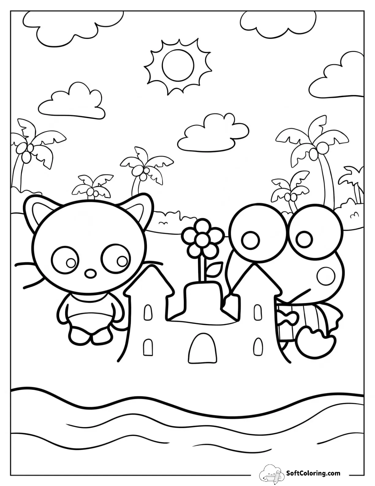 Chococat Building A Sand Castle With Keroppi