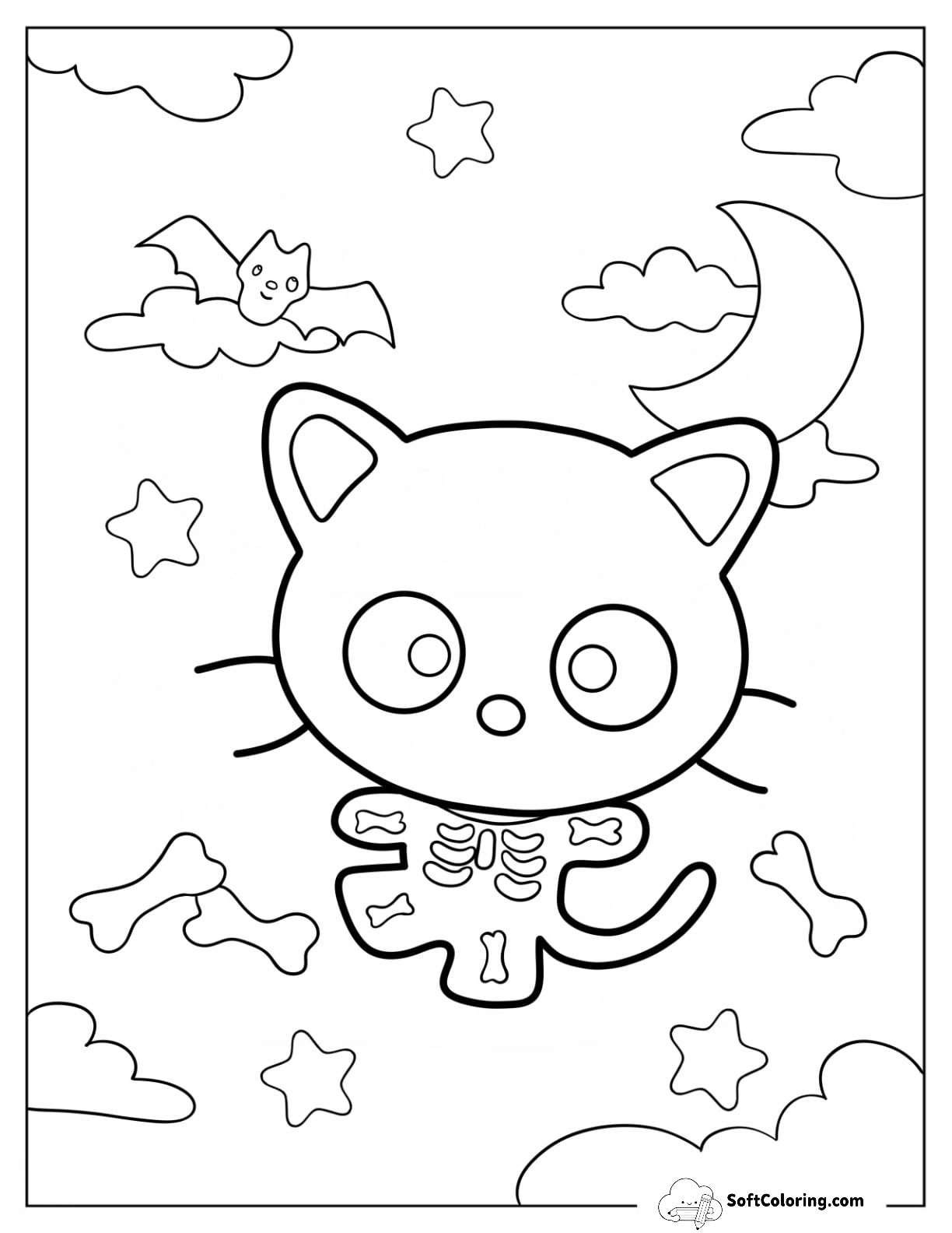 Chococat In Skeleton Halloween Costume Coloring Sheet
