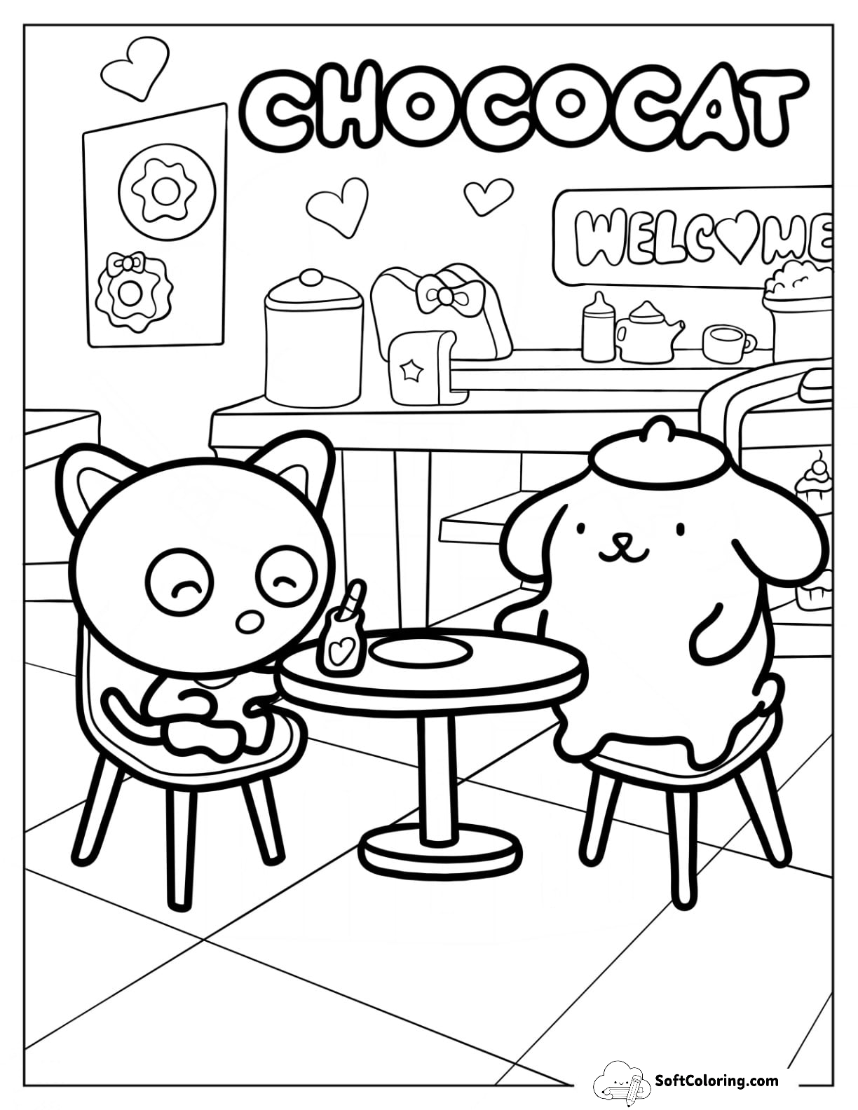 Chococat Sitting With Pompompurin Coloring Page For Kids