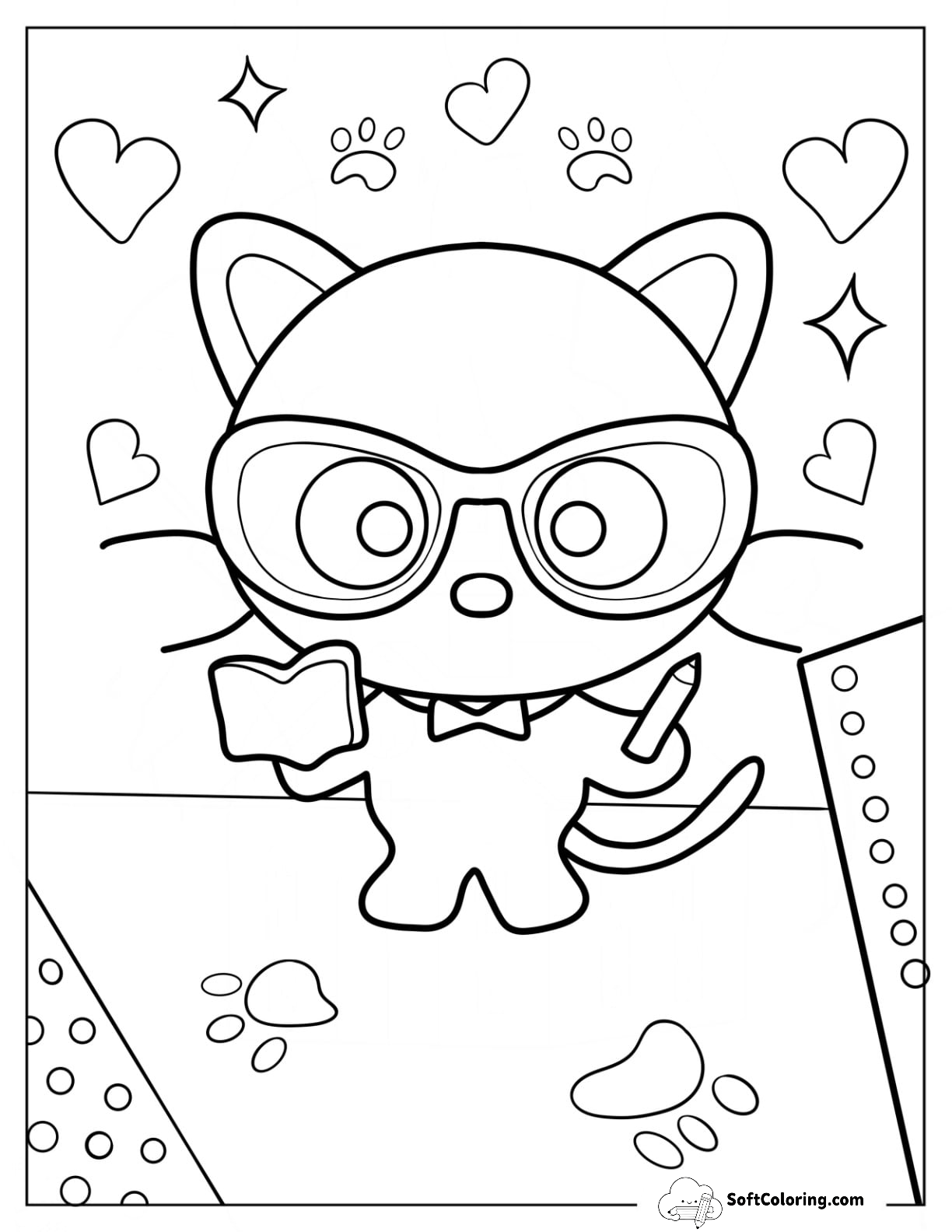 Chococat Wearing Glasses And Holding Book And Pencil