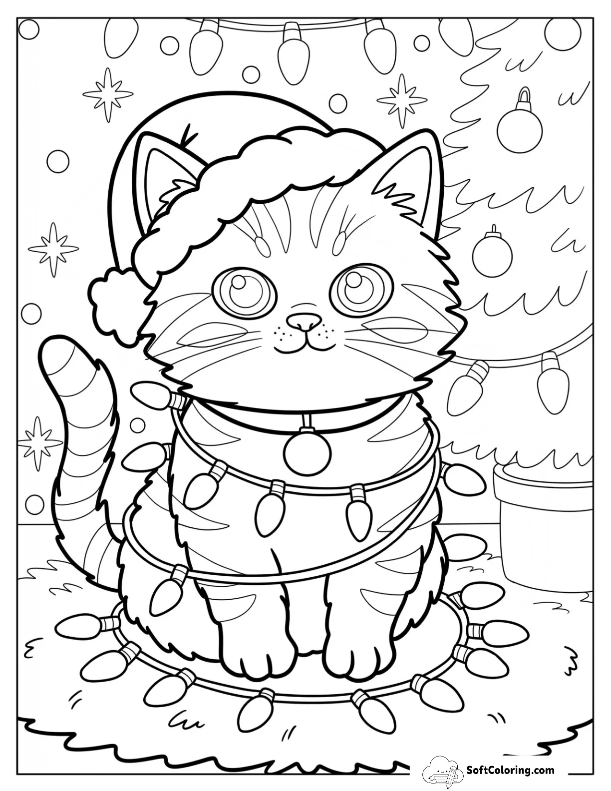 Christmas Cat Tangled In Holiday Lights