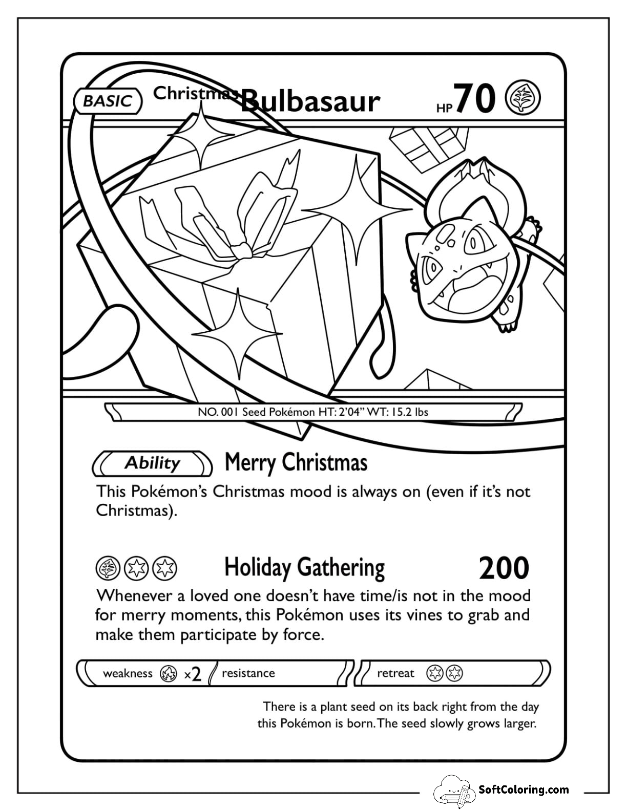 Pokemon Christmas Coloring Page Card With Bulbasaur