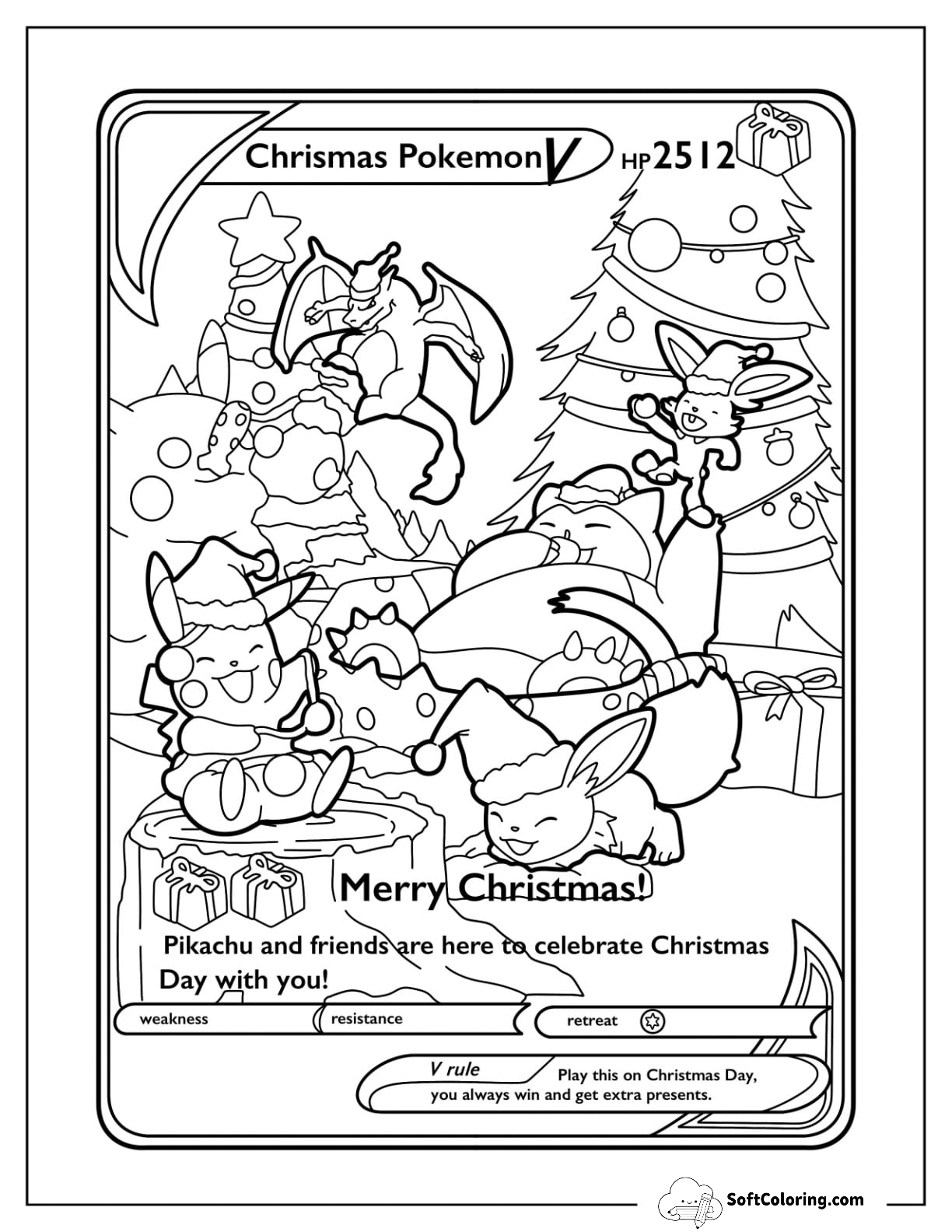 Pokemon Christmas Coloring Page V Card
