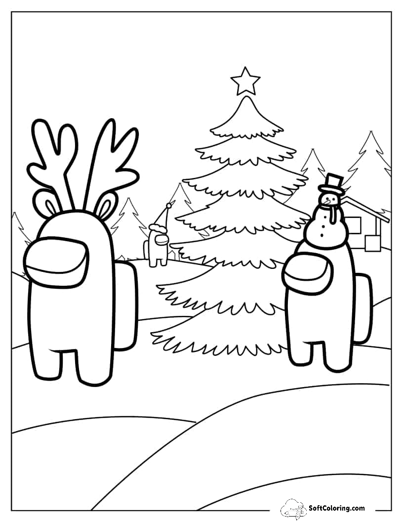 Christmas Themed Among Us Coloring Page