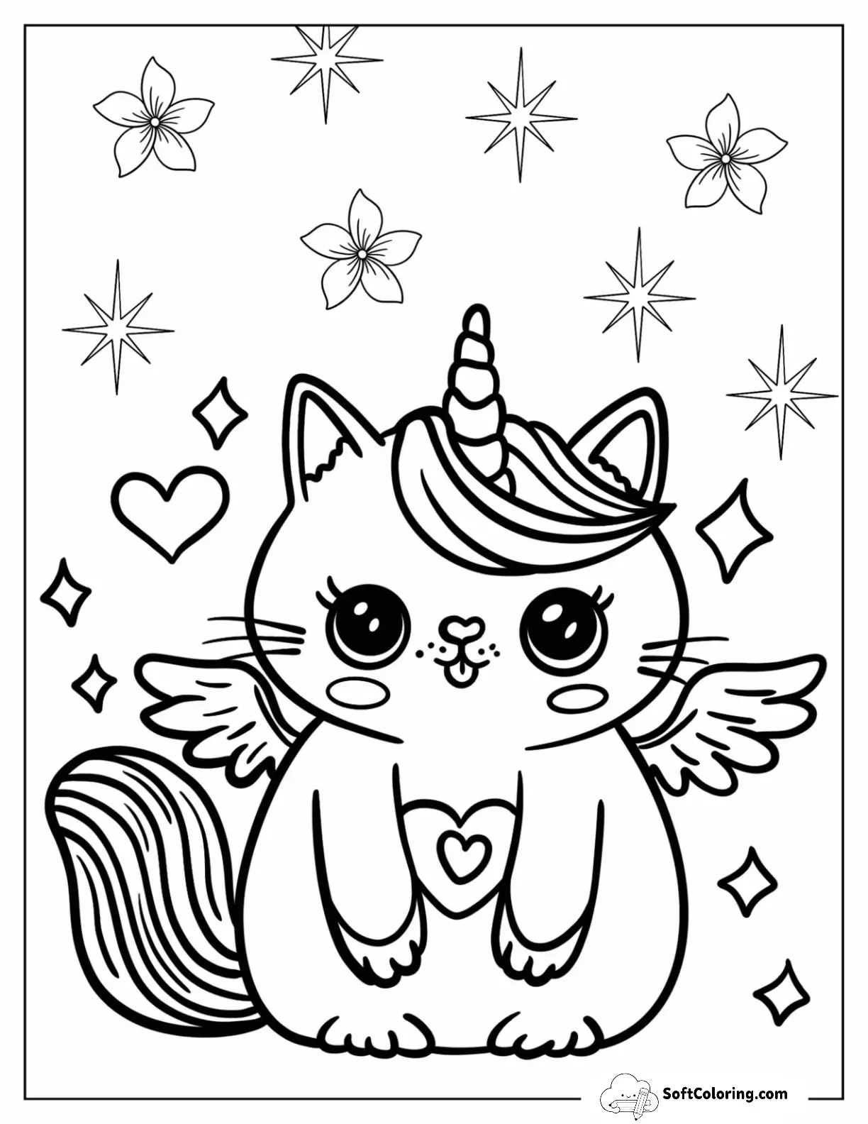 Chunky Unicorn Cat With Wings And Starry Background