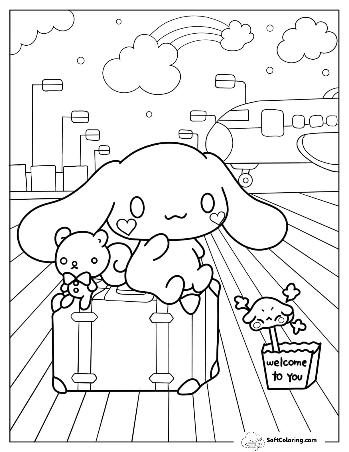 Cinnamoroll Coloring Page Of Cinnamon In Airport For Kids