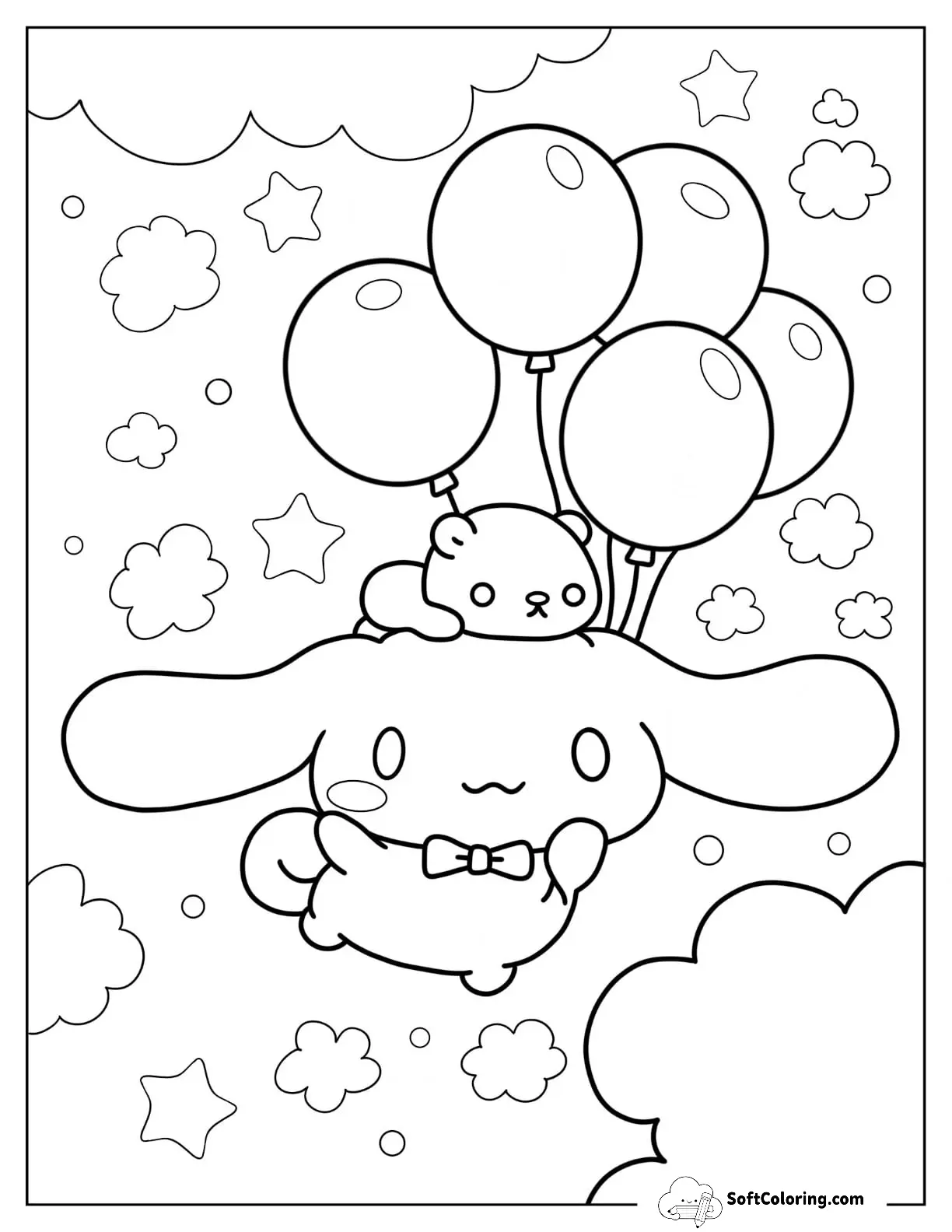 Cinnamoroll Coloring Page In The Sky With Balloons