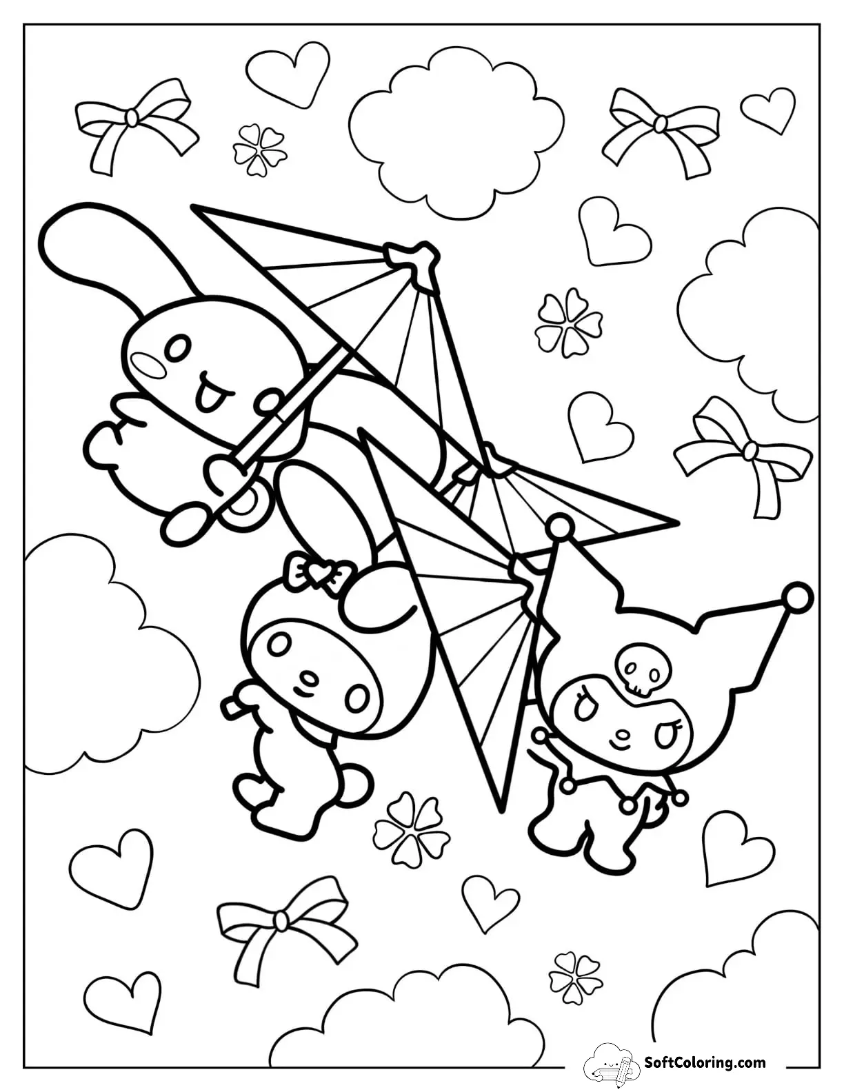 Cinnamoroll, My Melody, And Kuromi In The Sky With Wagasa
