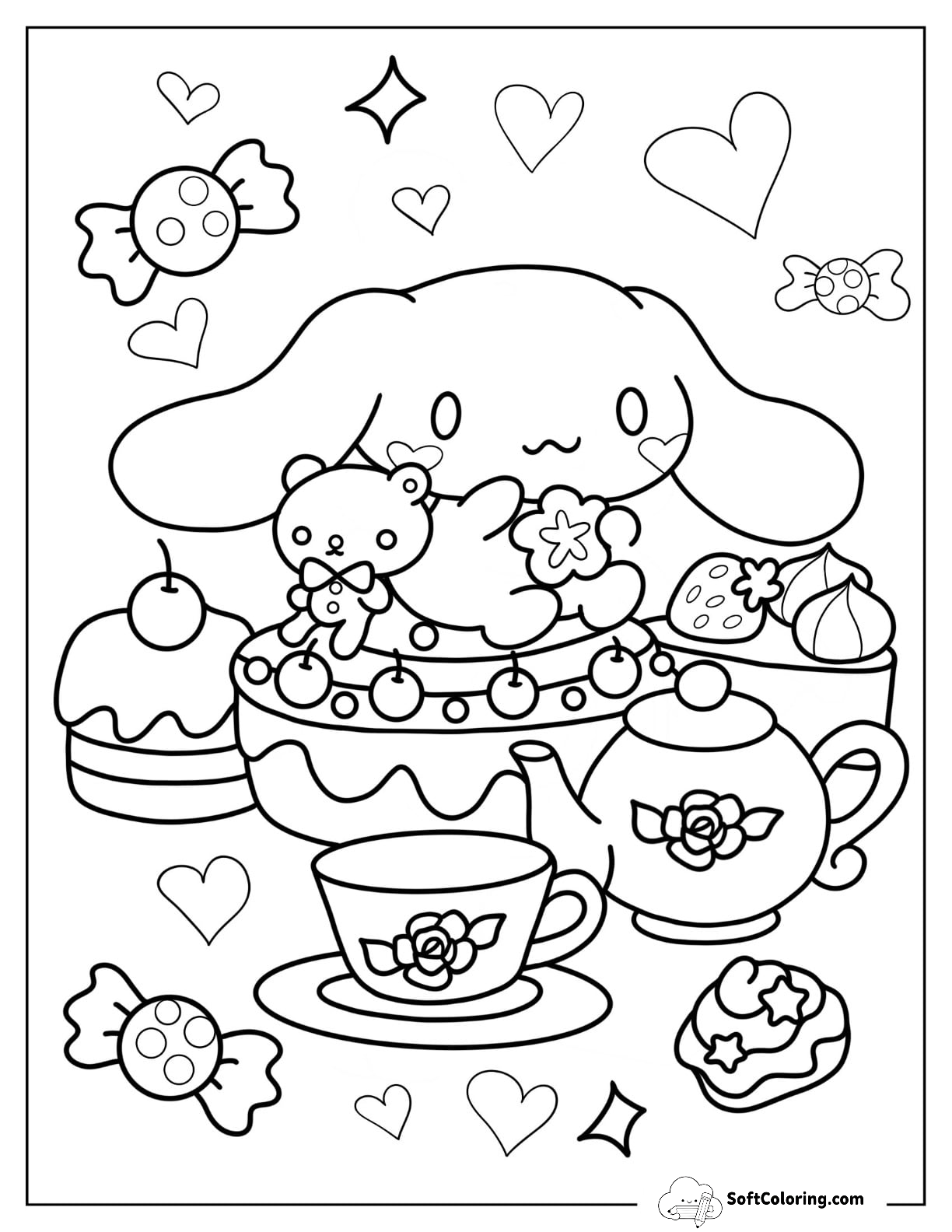 Cinnamoroll Coloring Page Sitting On Cake