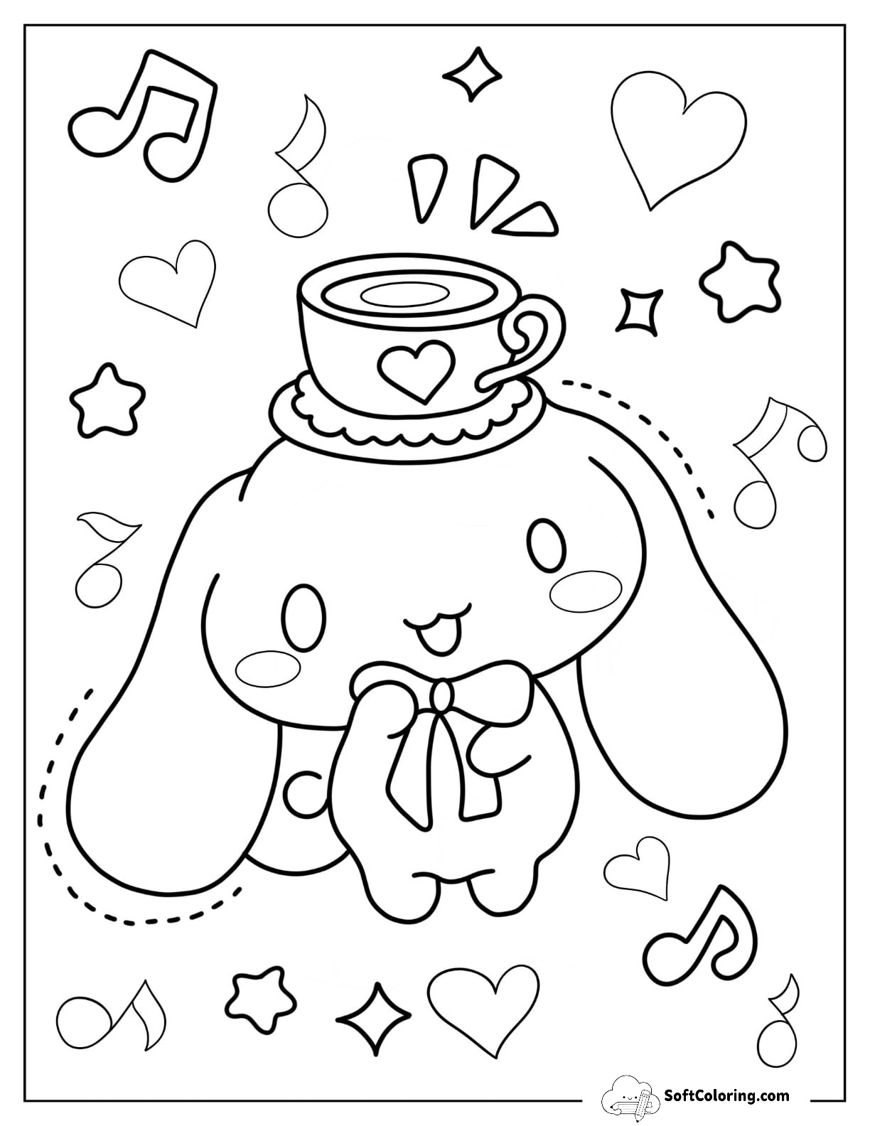 Cinnamoroll Coloring Page With Teacup On Head