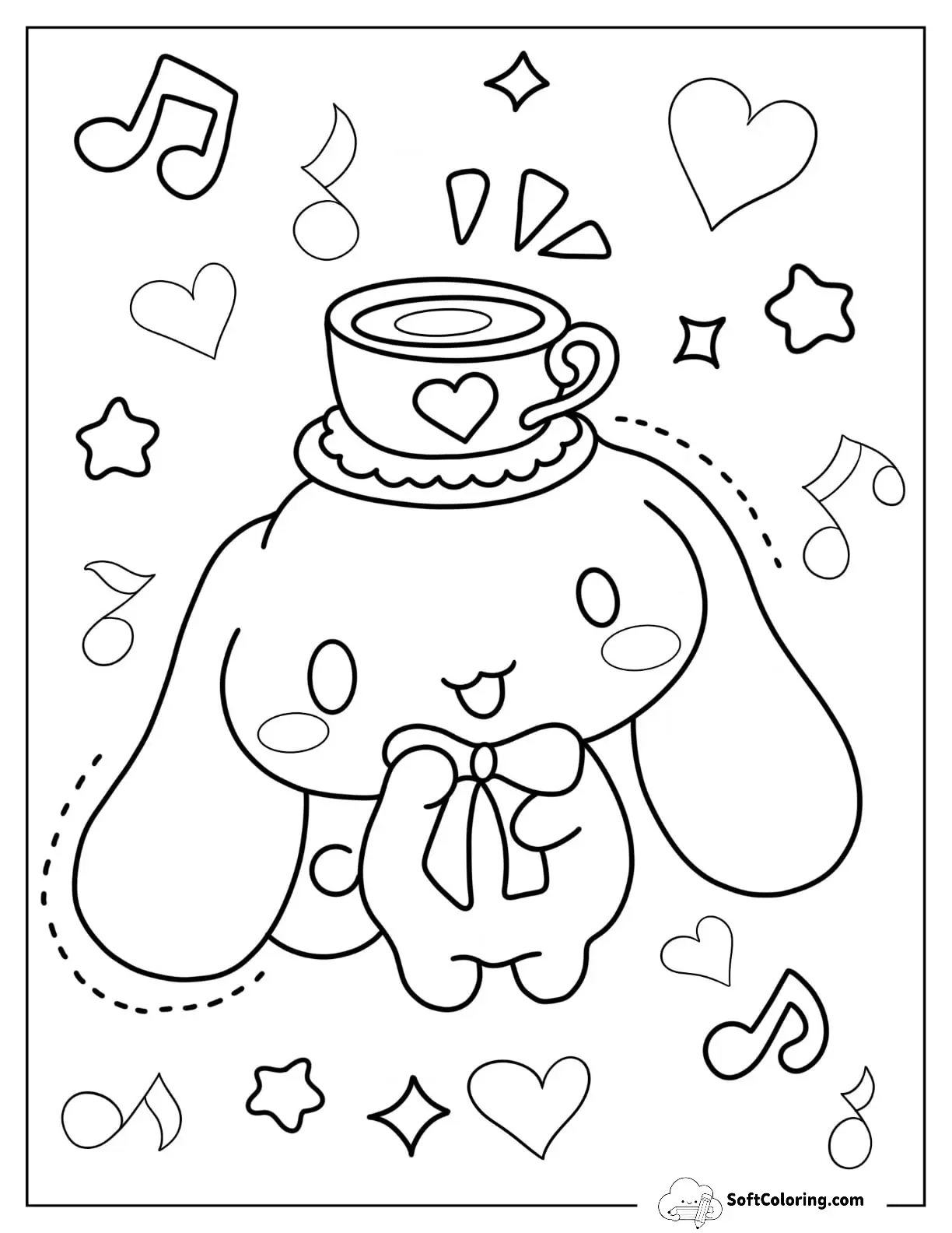 Cinnamoroll Coloring Page With Teacup On Head