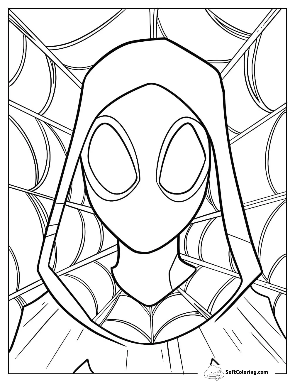 Close Up Of Spider Gwen Coloring Page For Preschoolers