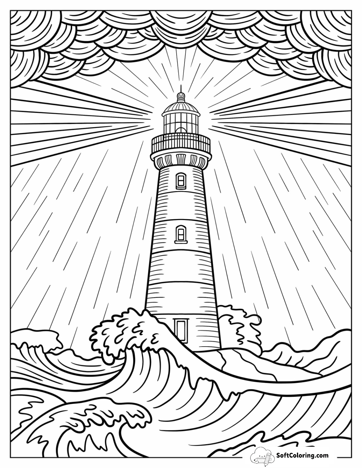 Coastal Lighthouse Shining Through Rainfall And Rough Waters