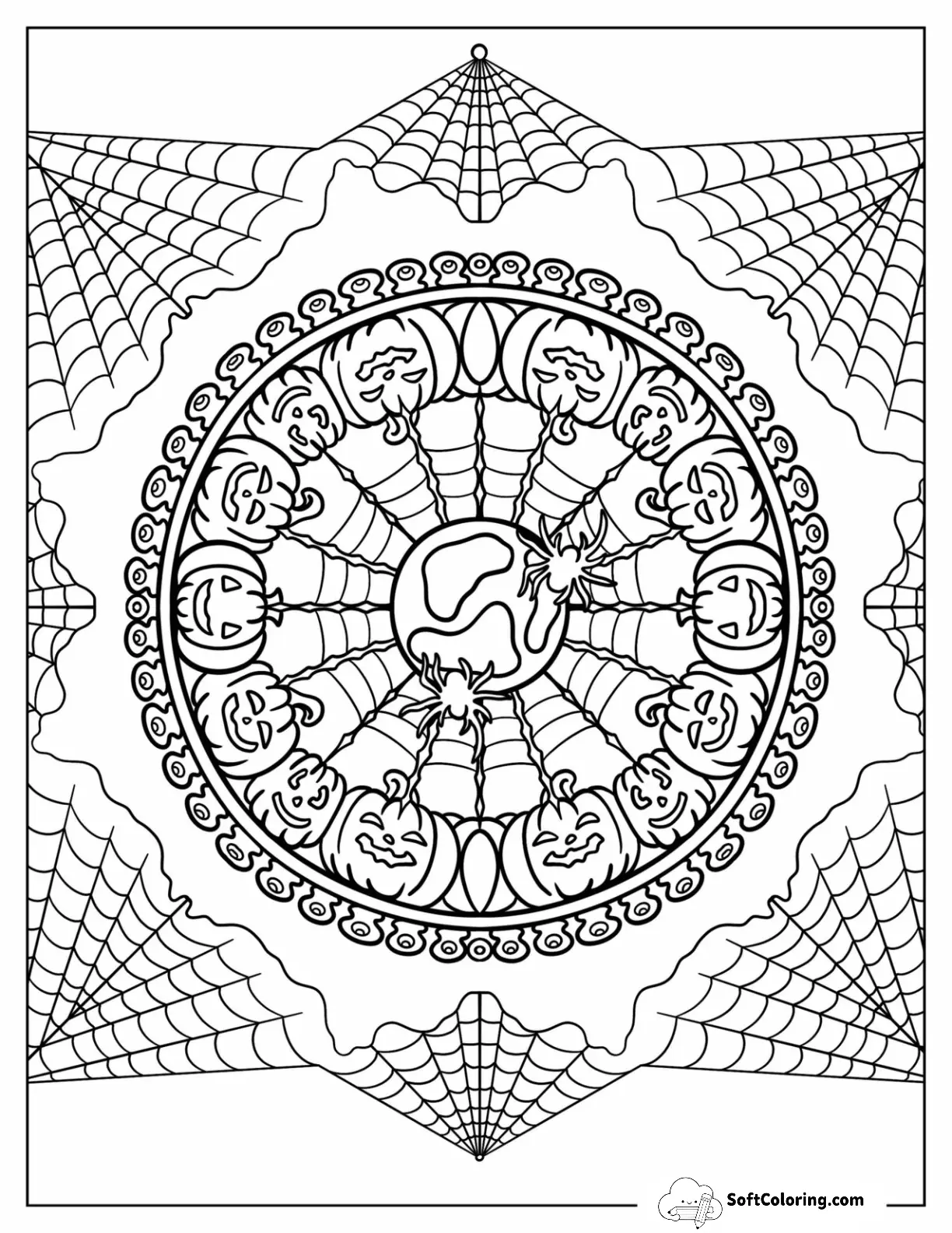 Cobweb With Jack O Lanterns Halloween Mandala
