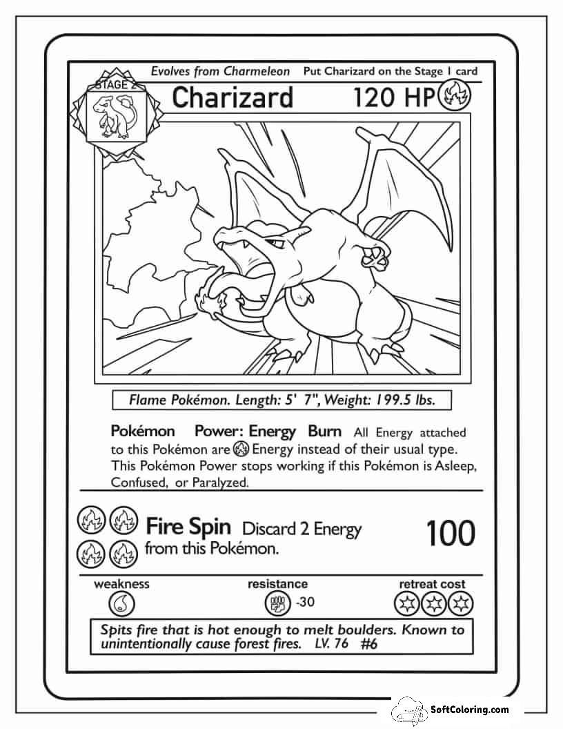 Coloring Page Of Charizard Pokemon Card