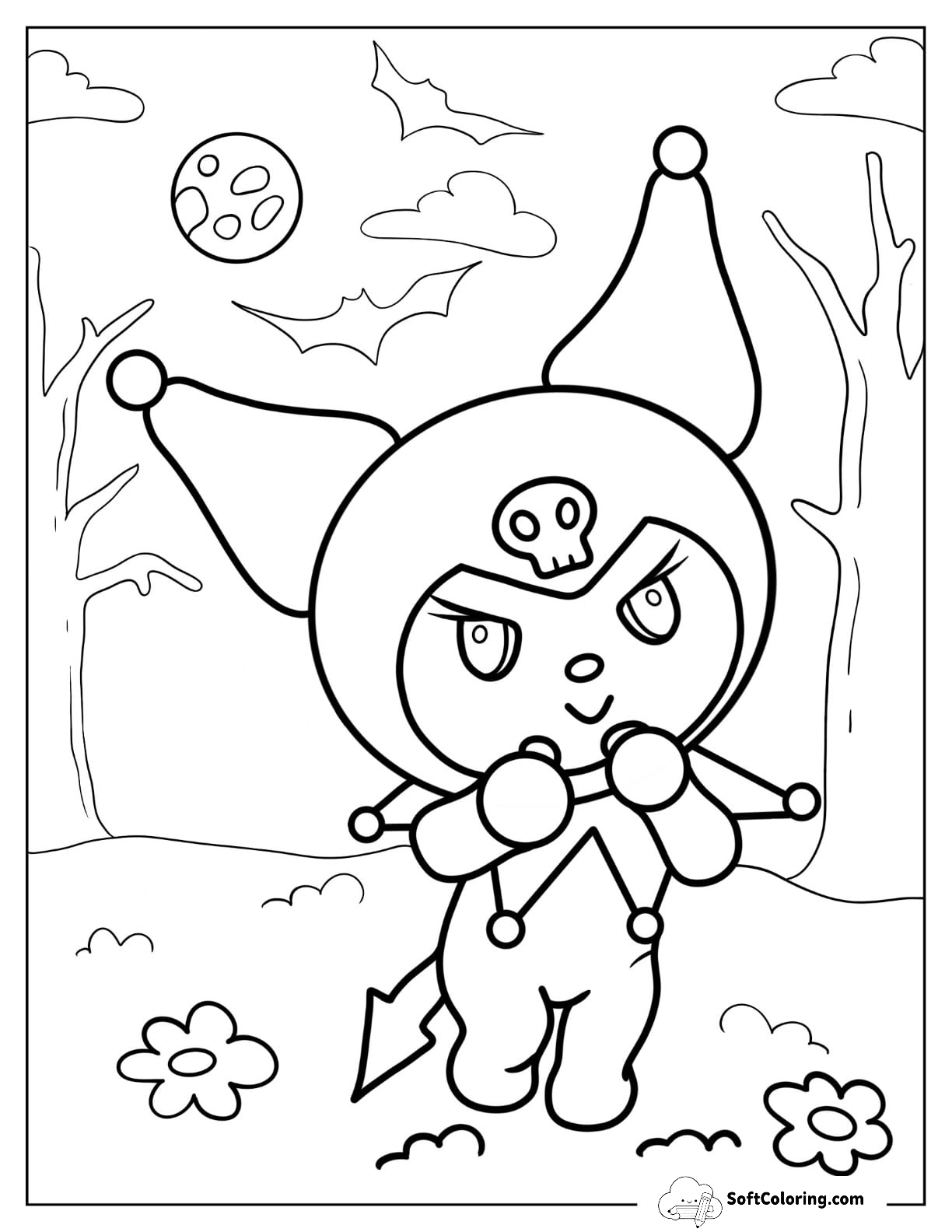 Sanrio Coloring Pages Of Kuromi With Evil Smile