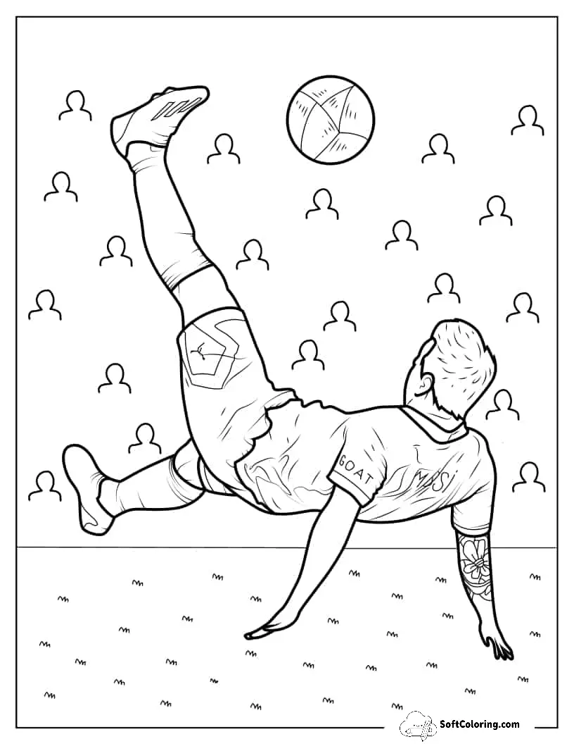 Coloring Page Of Lionel Messi Doing Bicycle Kick