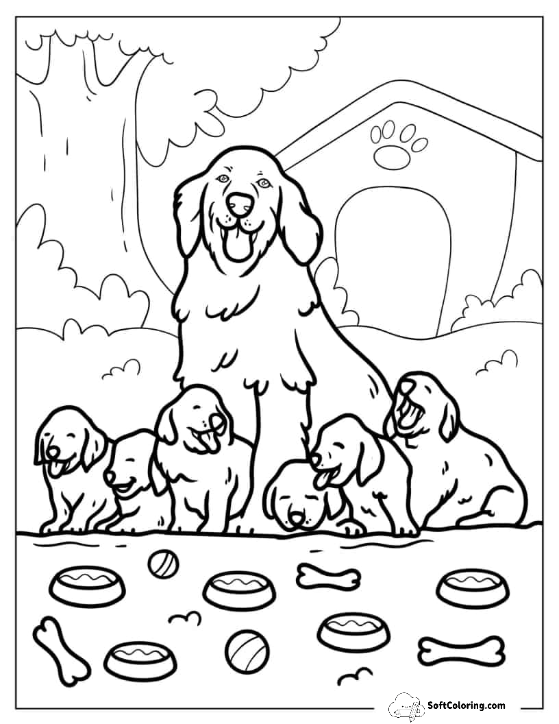 Mama Dog With Her Puppies