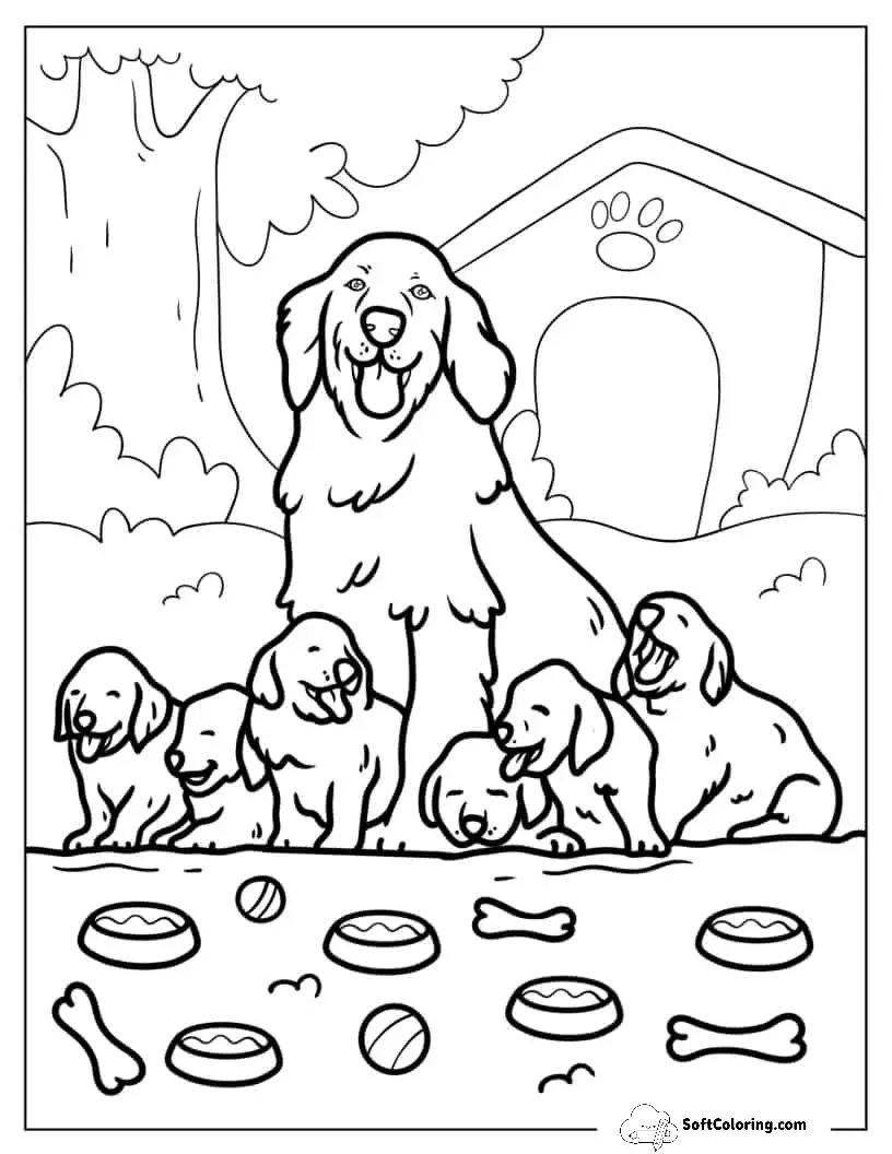 Mama Dog With Her Puppies