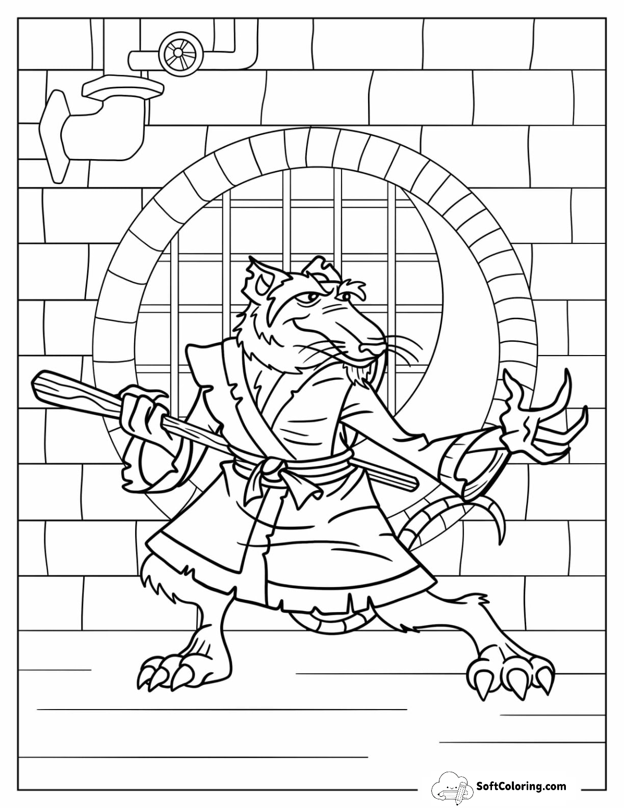 Ninja Turtles Coloring Page Of Spinter In Fighting Pose
