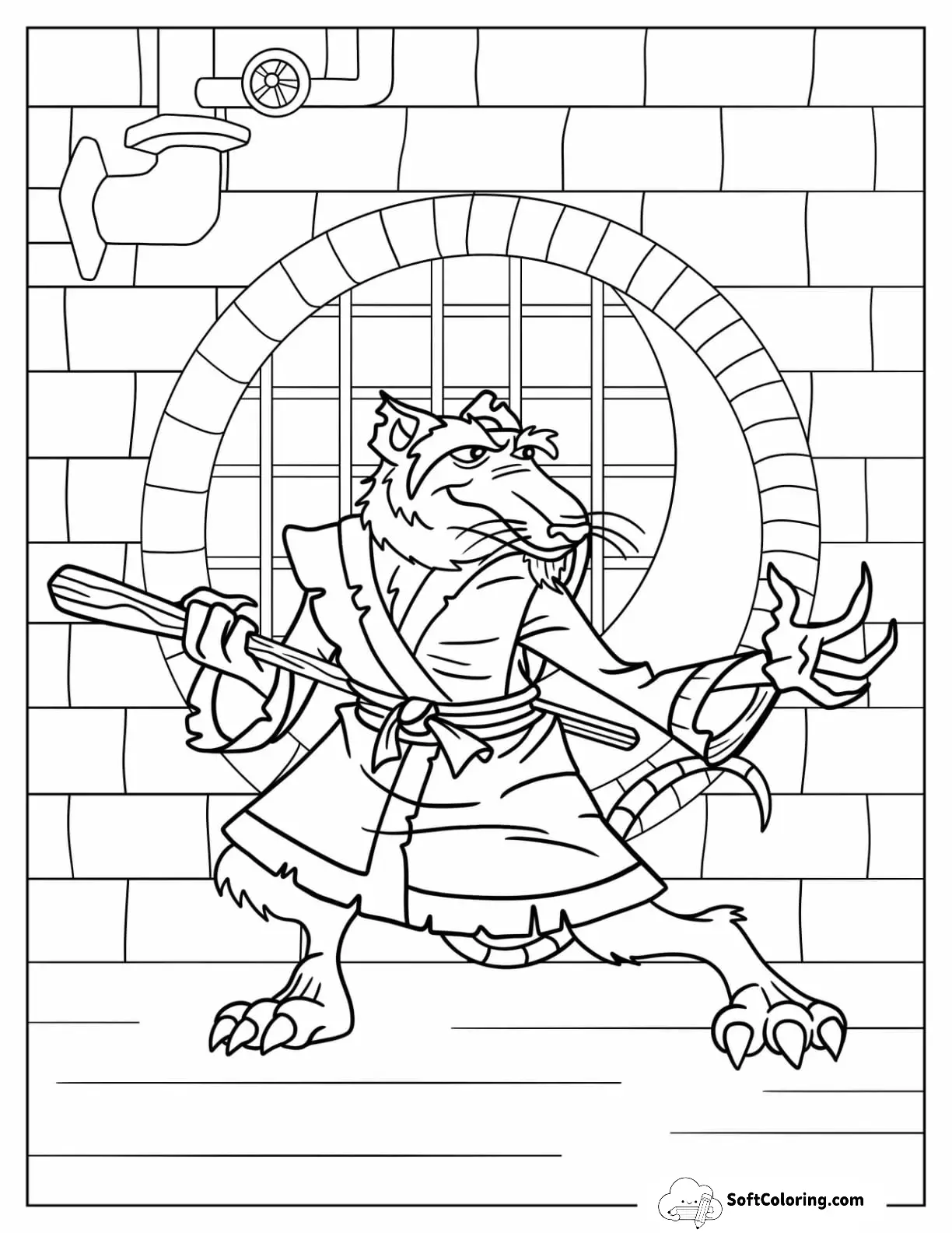 Ninja Turtles Coloring Page Of Spinter In Fighting Pose