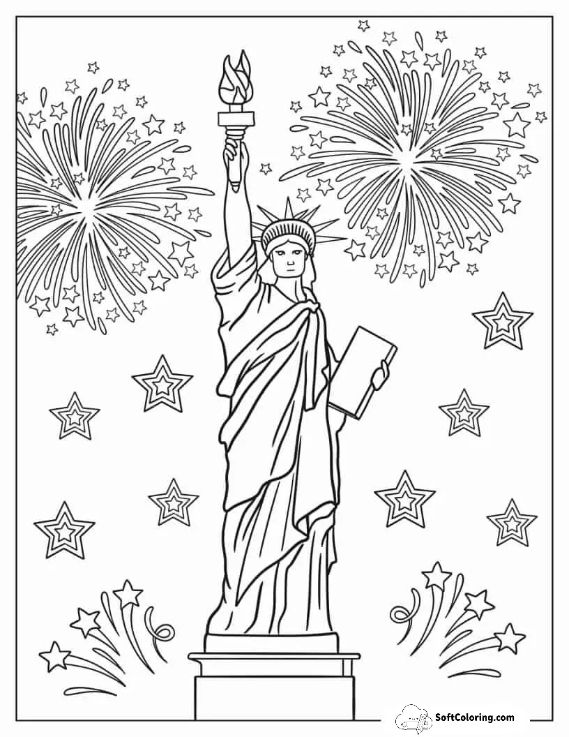 Statue Of Liberty With Fireworks Going Off