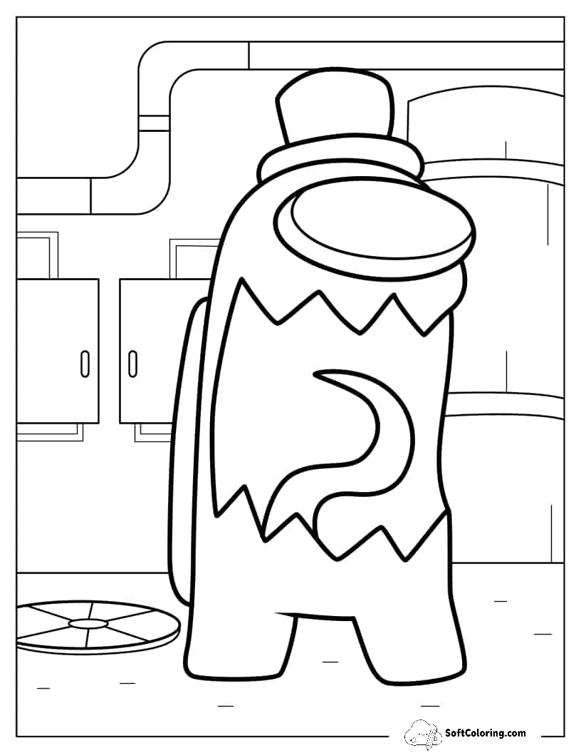 Coloring Page Of Among Us Imposter With Hat