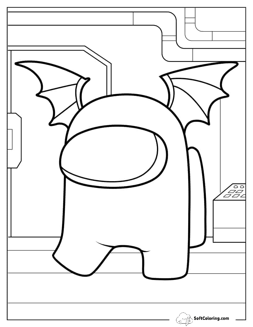 Coloring Page Of Among Us With Bat Wings