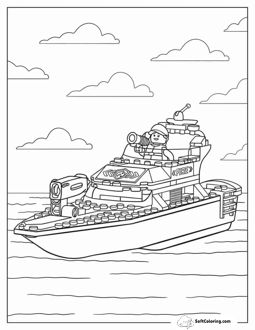 Coloring Sheet Of City Fire Rescue Boat