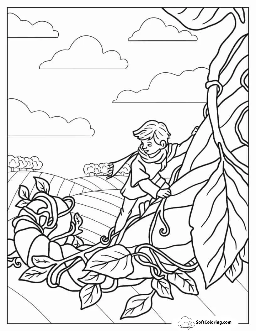 Coloring Sheet Of Jack Climbing The Beanstalk