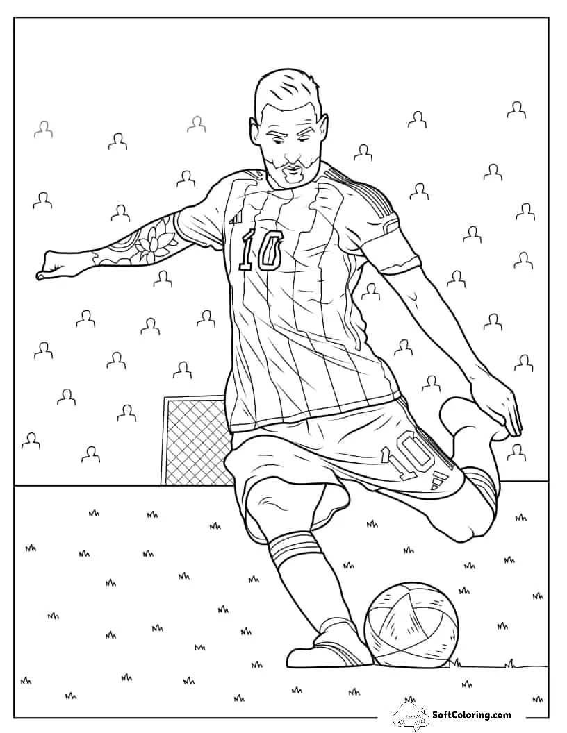 Coloring Sheet Of Lionel Messi Kicking Ball