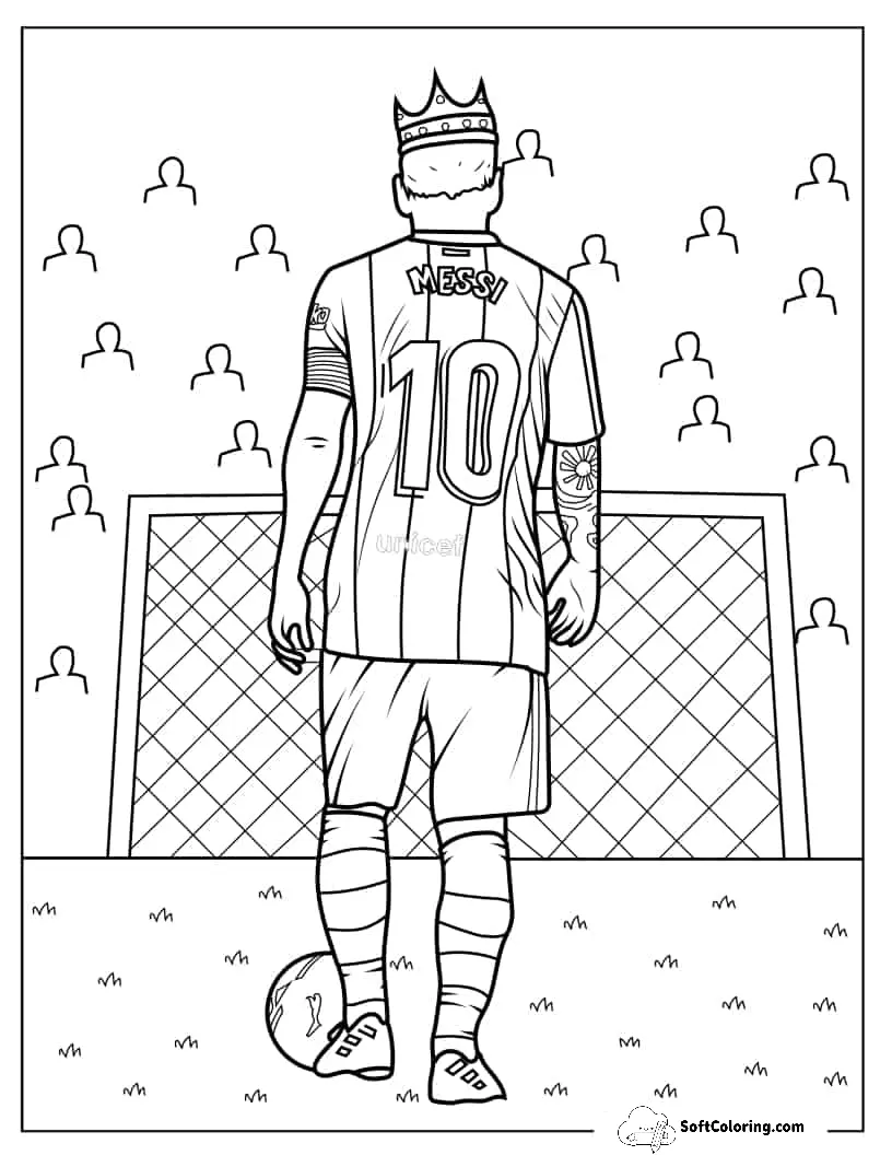 Coloring Sheet Of Lionel Messi With Crown