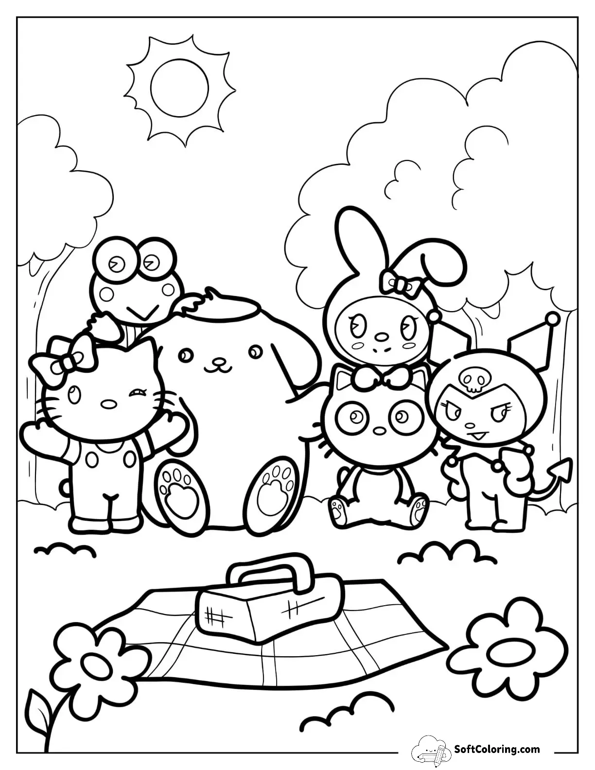 Sanrio Coloring Pages Of Friends At A Picnic