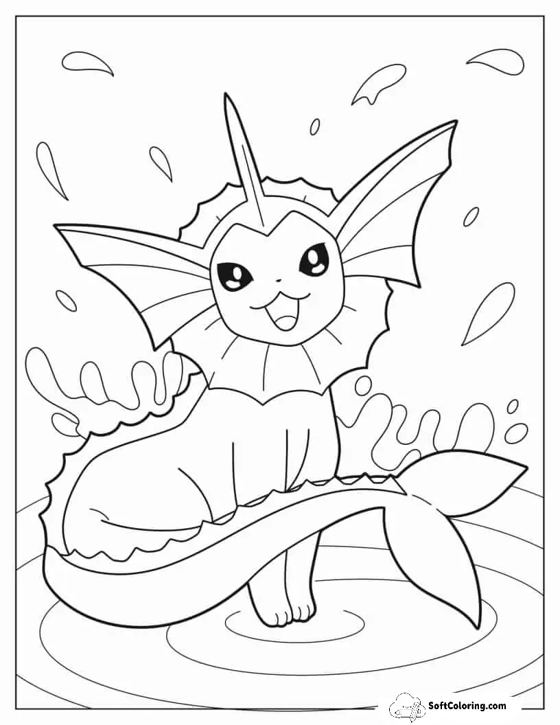 Coloring Sheet Of Vaporeon On Water