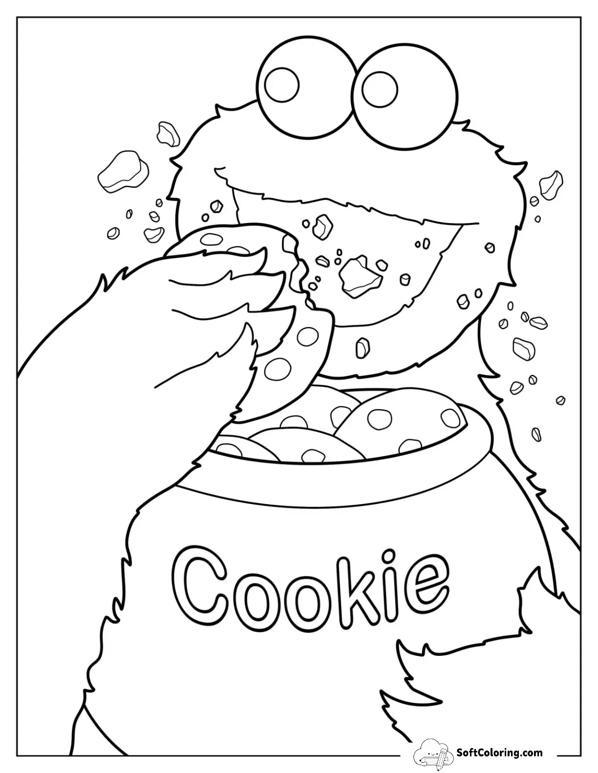 Cookie Monster Coloring Page Eating Cookie From Jar