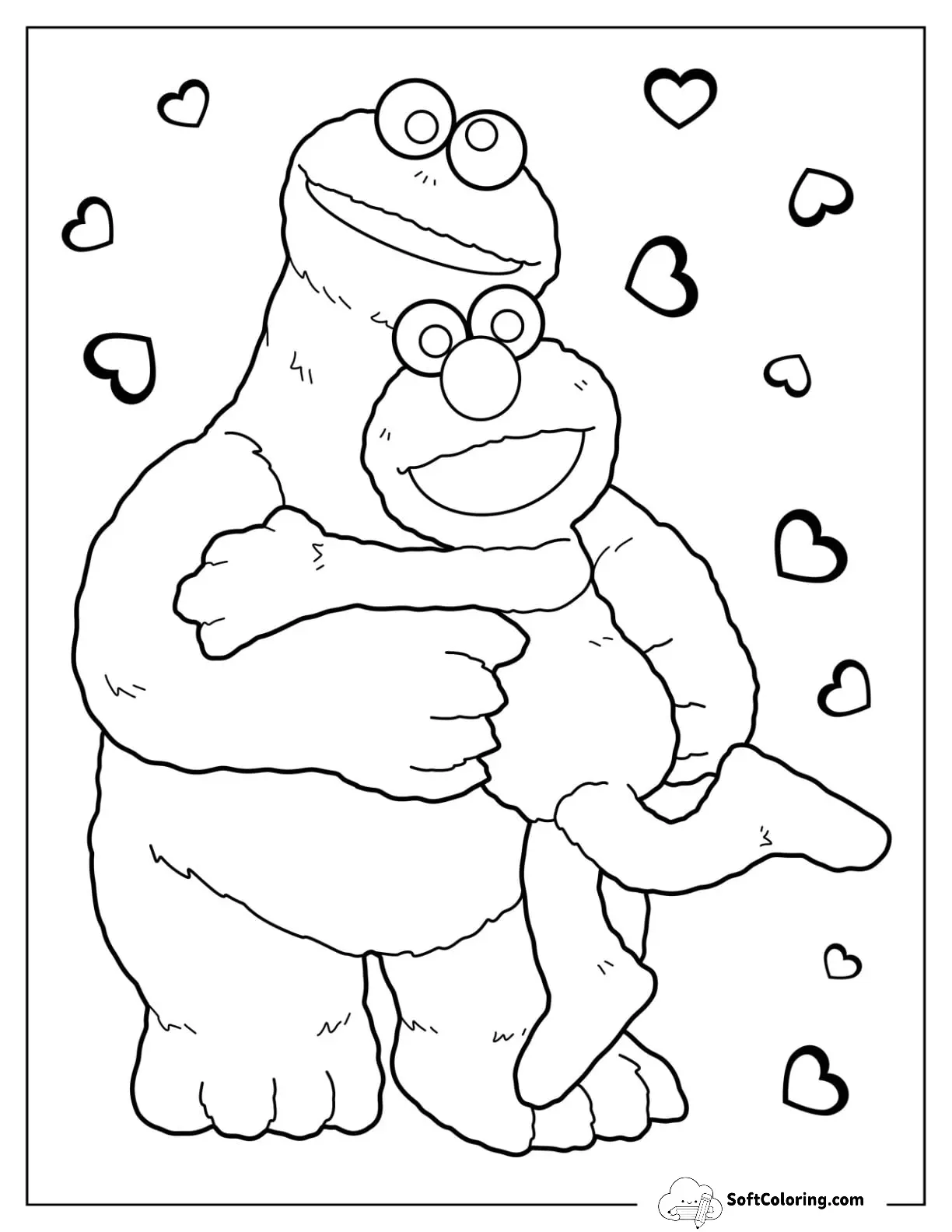 Cookie Monster Coloring Page Hugging Elmo