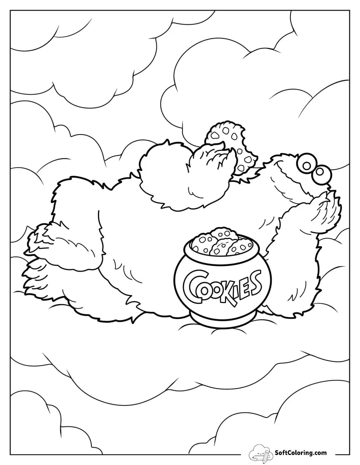 Cookie Monster In The Clouds With Cookie Jar