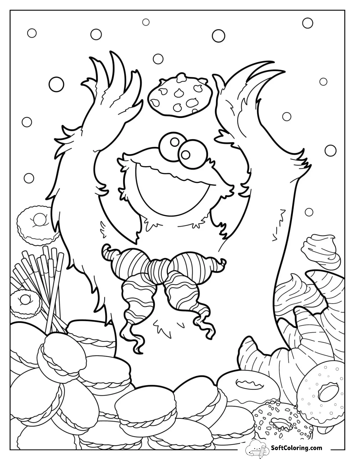 Cookie Monster Surrounded By Cookies And Sweets