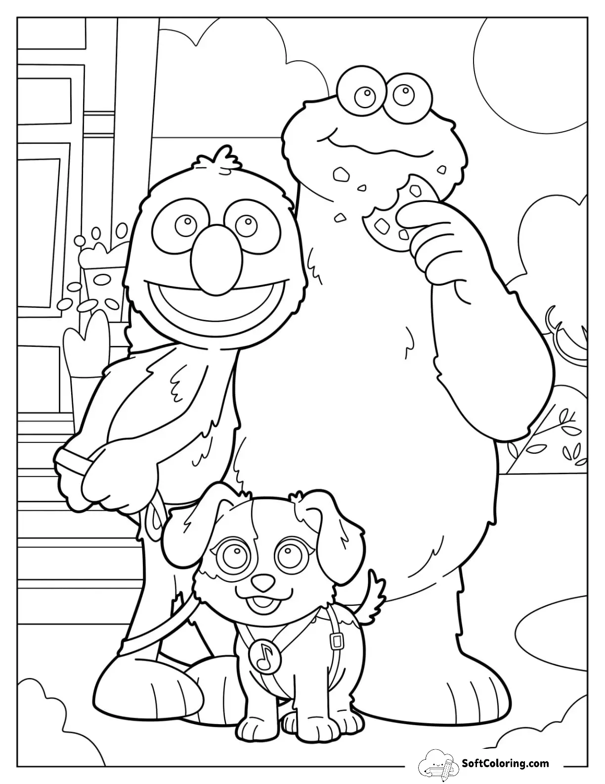 Cookie Monster Coloring Page With Grover And Barkley