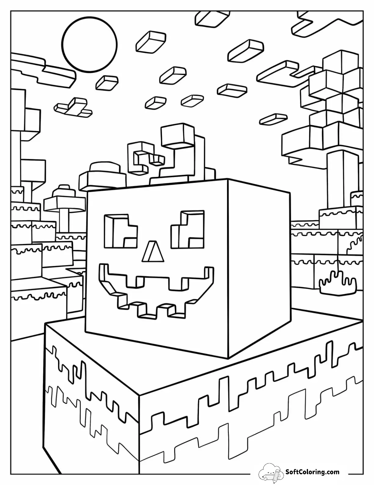 Cool Minecraft Jack-O-Lantern Coloring Page For Kids