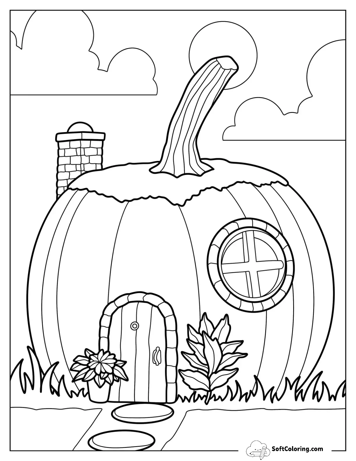 Cozy Pumpkin Coloring Page House