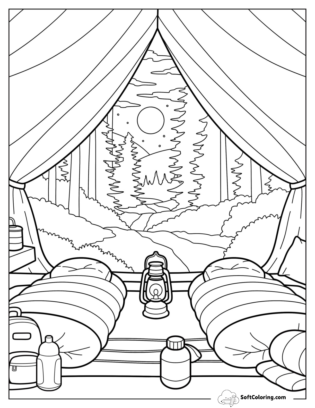 Cozy Tent Interior Overlooking Mountain Path And Starry Sky