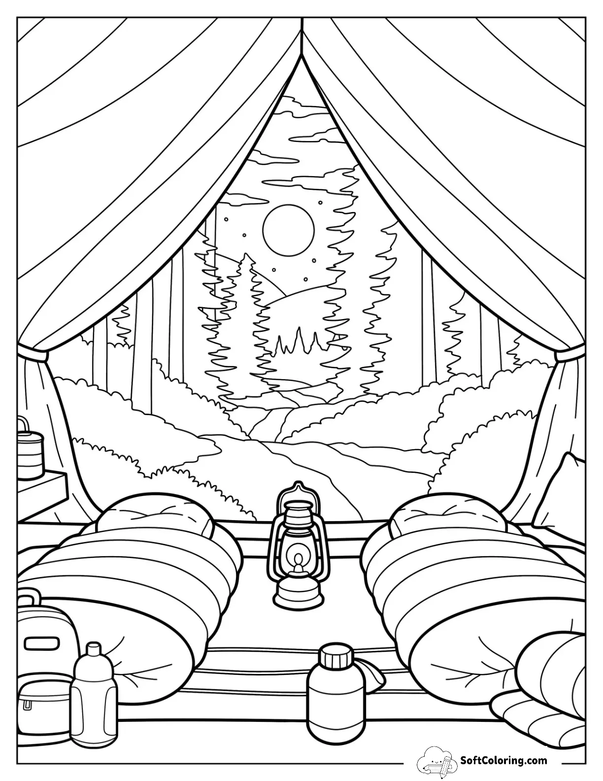 Cozy Tent Interior Overlooking Mountain Path And Starry Sky