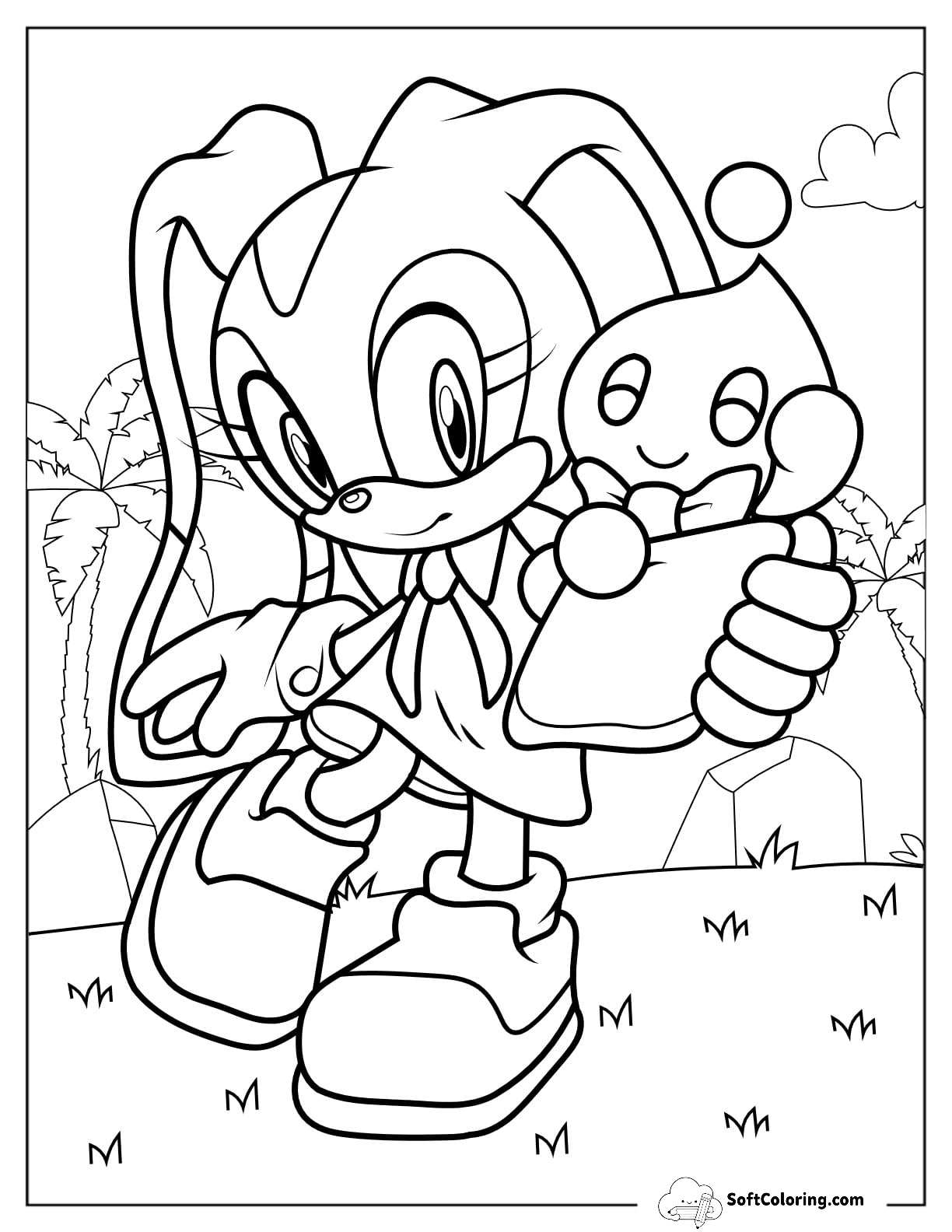Cream The Rabbit Holding Toy Coloring In